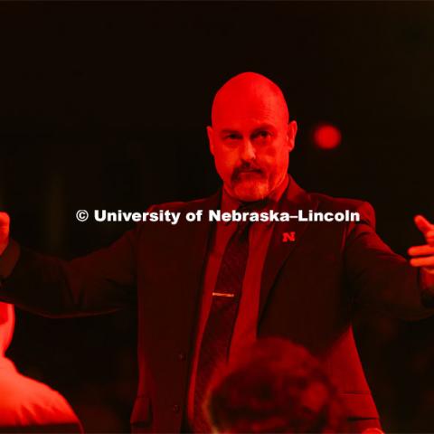 The UNL Ensemble is directed by conductor, Garrett Hope, the ensemble played Sea of Red (featuring the World Premiere of Red Lands) at the Charter Day Celebration: Music and Milestones in the Lied Center. Music and Milestones was a part of the N150 Charter Week celebration. February 15, 2019. Photo by Justin Mohling / University Communication.