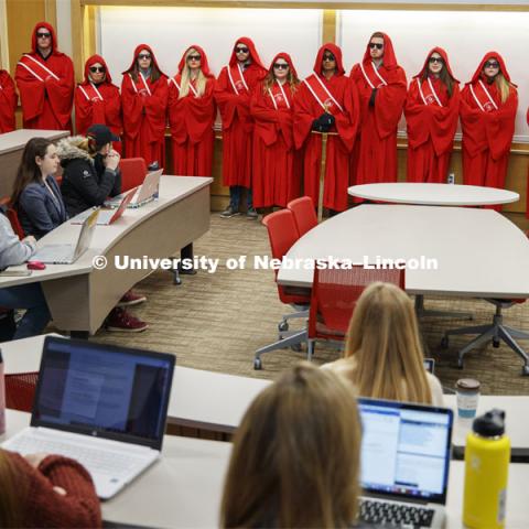 The Innocents Society taps Spencer Nussrallah, junior in finance, into the society Monday morning during a business class. February 25, 2019. Photo by Craig Chandler / University Communication.