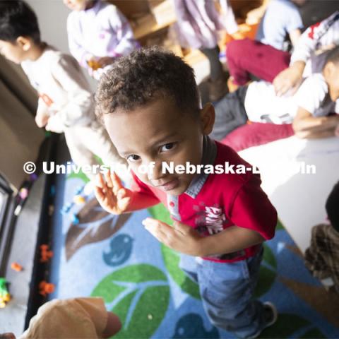 Ruth Staples Child Development Lab student teachers and children work with children at the Malone Center. Febrary 28, 2019. Photo by Craig Chandler / University Communication