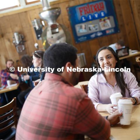 Law students hanging out in The Mill coffee house. College of Law photo shoot in Haymarket. April 4, 2019. Photo by Craig Chandler / University Communication.