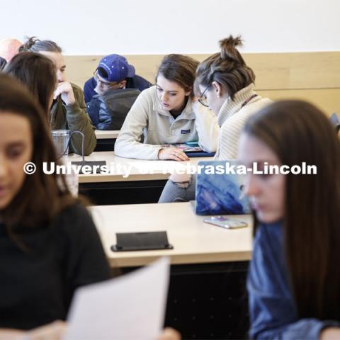 Jemalyn Griffin teaches ADPR 221 - Strategic Writing for Advertising and Public Relations. College of Journalism and Mass Communications classroom photos. Students in groups having discussions. April 11 2019. Photo by Craig Chandler / University Communication.