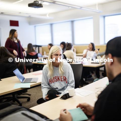 Jemalyn Griffin teaches ADPR 221 - Strategic Writing for Advertising and Public Relations. College of Journalism and Mass Communications classroom photos. April 11 2019. Photo by Craig Chandler / University Communication.