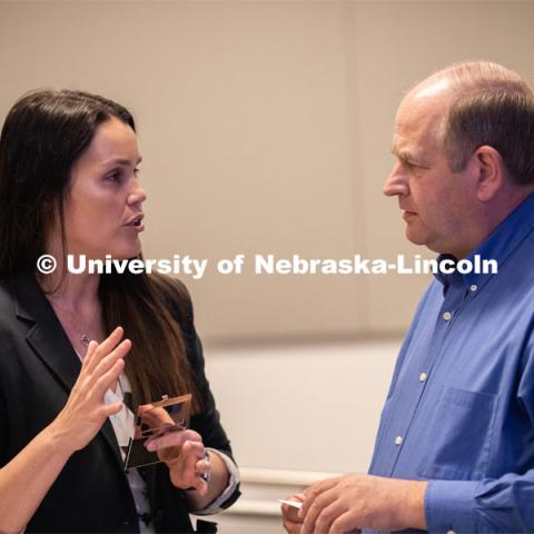 Mindy Brashears, a former Husker and current United States Department of Agriculture official discussed the merger of science with policy to ensure food safety. The talk was held at Nebraska Innovation Campus, April 15, 2019. Photo by Gregory Nathan / University Communication.