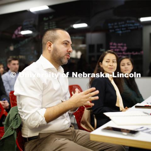 Students in Frauke Hachtmann's ADPR 491 - Special Topics in Advertising course give their FOX Sports University presentations for Thursday Night Football on FOX Deportes to a client group from FOX. April 25, 2019. Photo by Craig Chandler / University Communication.