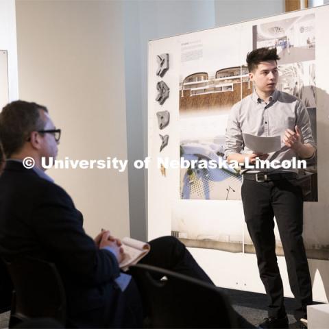 Architecture students partnership with SGH Inc. and Dri-Design, present as part of a student scholarship competition for the fourth-year, undergraduate, architectural design studios. April 26, 2019. Photo by Craig Chandler / University Communication