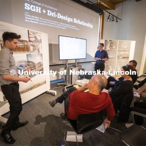 Architecture students partnership with SGH Inc. and Dri-Design, present as part of a student scholarship competition for the fourth-year, undergraduate, architectural design studios. April 26, 2019. Photo by Craig Chandler / University Communication