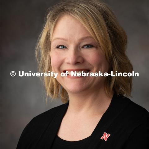 Studio portrait of Nancy Lewandowski, Accounting Associate, Vet Diagnostic Center. April 30, 2019. Photo by Greg Nathan / University Communication.