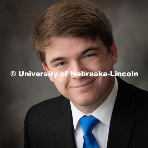 Studio portrait of Liam Kruse, Goldwater Scholar recipient. May 3, 2019. Photo by Greg Nathan / University Communication Photography.