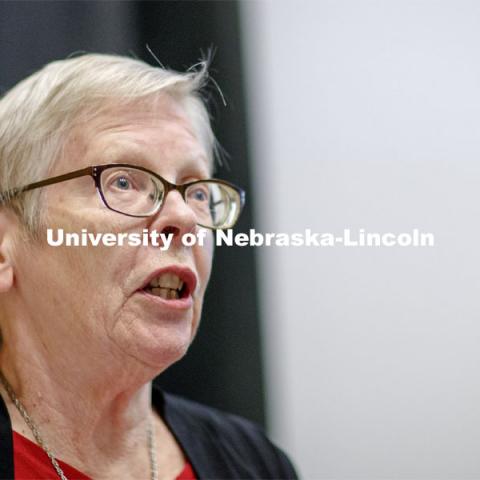 Kari Ronning explores the student experience through the novelist’s lens during the fifth talk in the 2019 Nebraska Lectures: Chancellor’s Distinguished Speaker Series. Kari Ronning presented “Willa Cather on Campus.” Ronning is a Research Associate Professor of English and the Editor of the Willa Cather Scholarly Edition. May 7, 2019. Photo by Craig Chandler / University Communication.