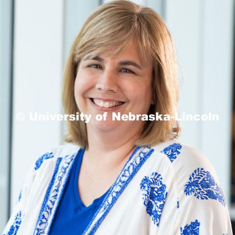 Studio portrait of Heather Berney Dohrman, Counselor at CAPS (Counseling and Psychological Services. May 30, 2019. Photo by Greg Nathan / University Communication.