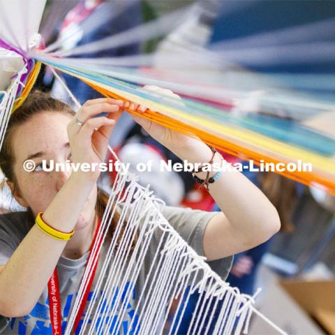 College of Architecture High School Workshop students use string to design in the atrium of the college. June 20, 2019. Photo by Craig Chandler / University Communication.