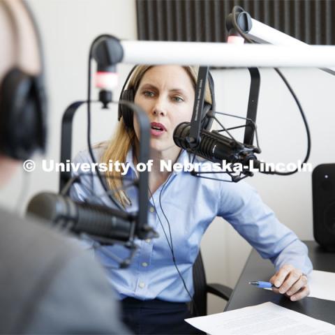 Yeutter Institute director Jill O’Donnell inteviews Nebraska Governor Pete Ricketts for the Institute's initial podcast on trade.  August 6, 2019. Photo by Craig Chandler / University Communication