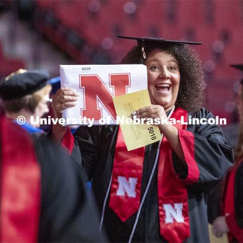 Alexis Deets celebrates her College of Education and Human Sciences degree. 2019 Summer Commencement at Pinnacle Bank Arena. August 17, 2019. Photo by Craig Chandler / University Communication.