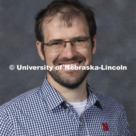 Studio portrait of Edward Dawson, Assistant Professor of Practice, Modern Languages and Literatures. New Faculty. August 21, 2019. Photo by Greg Nathan / University Communication Photography.