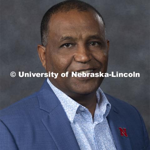 Studio portrait of Mesfin Mergia Mekonnen, Research Assistant Professor, Water for Food Institute. New Faculty. August 21, 2019. Photo by Greg Nathan / University Communication Photography.