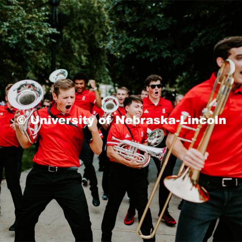 Big Red Welcome week featured the Cornhusker Marching Band Exhibition where they showed highlights of what the band has been working on during their pre-season Band Camp, including their famous “drill down”. August 23, 2019. Photo by Justin Mohling / University Communication.