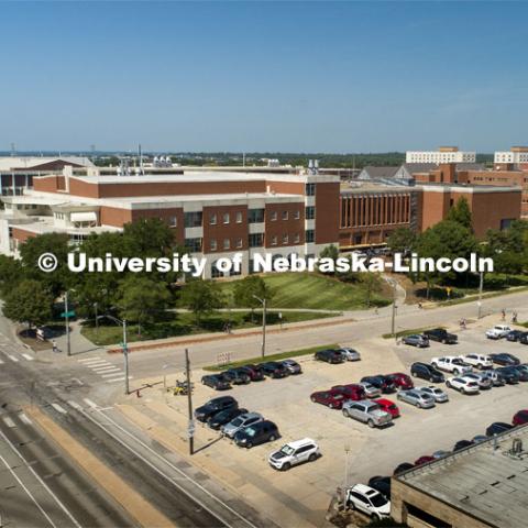 Othmer Hall and area across 17th Street to be built up as part of phase 2 of the college's construction. August 29, 2019. Photo by Craig Chandler / University Communication.