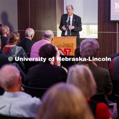 Jim Lewis discusses Nebraska's partnership with Southeast Community College and Western Nebraska Community College to build out the state’s STEM workforce through a new grant, STEM Career Opportunities in Nebraska: Networks, Experiential-learning and Computational Thinking. August 30, 2019. Photo by Craig Chandler / University Communication.