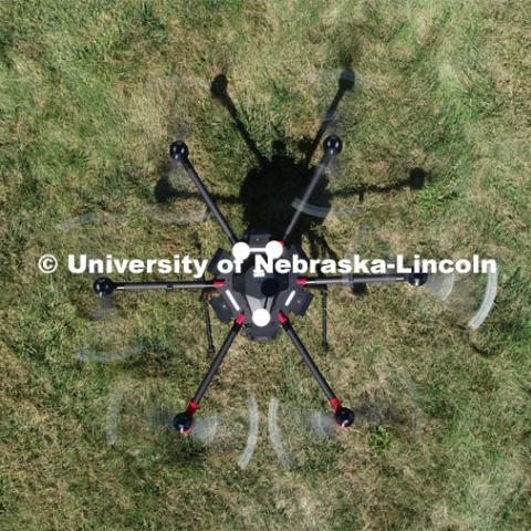 Carrick Detweiler and crew flies the Drone Amplified Ignis drone system which drops ball that ignite to create back burns to fight wildfires. September 6, 2019. Photo by Craig Chandler / University Communication.