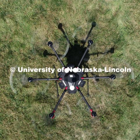 Carrick Detweiler and crew flies the Drone Amplified Ignis drone system which drops ball that ignite to create back burns to fight wildfires. September 6, 2019. Photo by Craig Chandler / University Communication.