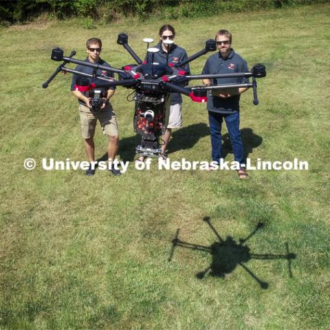 Carrick Detweiler and crew flies the Drone Amplified Ignis drone system which drops ball that ignite to create back burns to fight wildfires. September 6, 2019. Photo by Craig Chandler / University Communication.