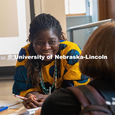 After first coming to Nebraska in summer 2017 for the Mandela Washington Fellowship for Young African Leaders, Margaret Nongo-Okojokwu has returned for a graduate degree in integrated media communications this fall. September 11, 2019. Photo by Gregory Nathan / University Communication.