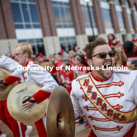 Cornhusker Marching Band making their way to Memorial Stadium for the Nebraska vs. Northern Illinois football game. September 14, 2019. Photo by Craig Chandler / University Communication.