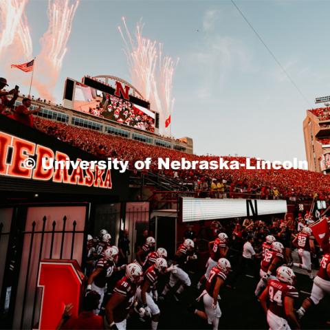 Tunnel walk from west stadium corner seating. Nebraska vs. Northern Illinois football game. September 14, 2019. Photo by Justin Mohling / University Communication.