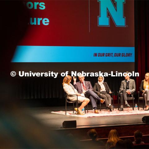 Honors students gather in the Lied Center for a town hall meeting with Chancellor Ronnie Green. September 24, 2019. Photo by Justin Mohling / University Communication.