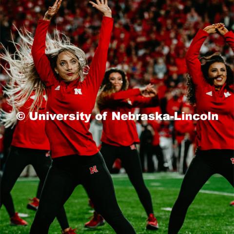 Scarlets Dance Team performing at the Nebraska vs. Ohio State University football game. September 28, 2019. Photo by Justin Mohling / University Communication.