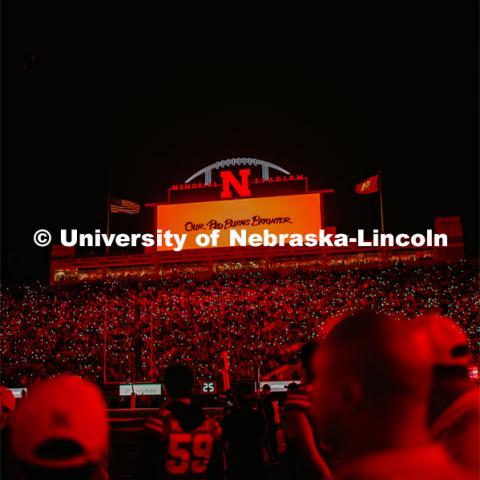 Our Red Burns Brighter 3rd quarter light show. Nebraska vs. Ohio State University football game. September 28, 2019. Photo by Justin Mohling / University Communication.