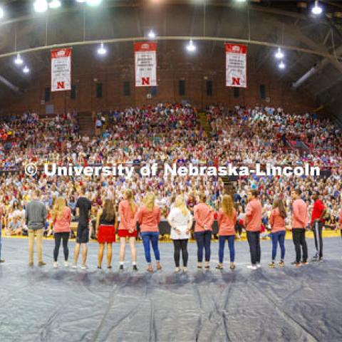 Homecoming royalty are introduced at the end of the performance as the judges tally the scores for the performance winners. Showtime at the Coliseum performances as part of Homecoming week. September 30, 2019. Photo by Craig Chandler / University Communication.