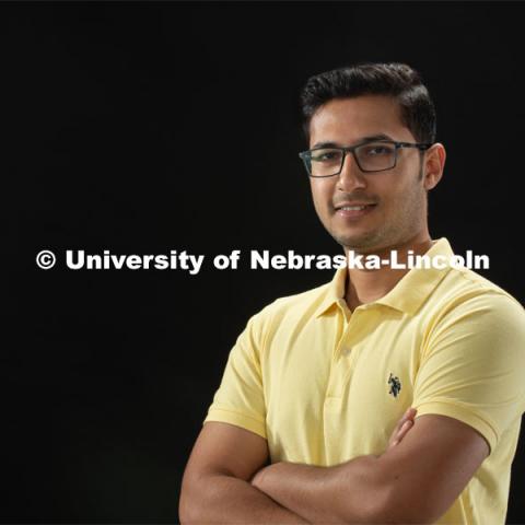 Studio portrait of Alfonzo Cooper, Faqrul Hassan, Graduate Student, Textiles, Merchandising, and Fashion Design. October 3, 2019. Photo by Gregory Nathan / University Communication.