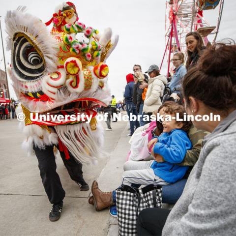 The Chinese dragons entertain the crowd. Cornstock celebration and Homecoming Parade. October 4, 2019. Photo by Craig Chandler / University Communication.