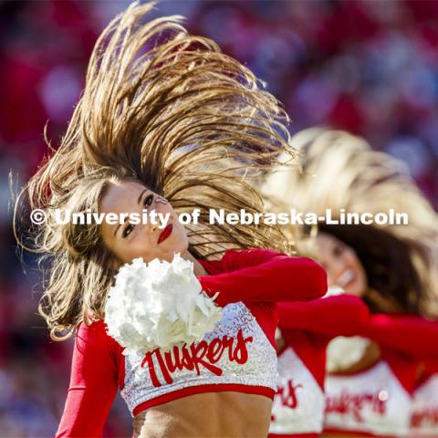 The Scarlet dance team performs in the second quarter of the Nebraska vs. Northwestern University football game. Homecoming 2019. October 5, 2019.  Photo by Craig Chandler / University Communication.