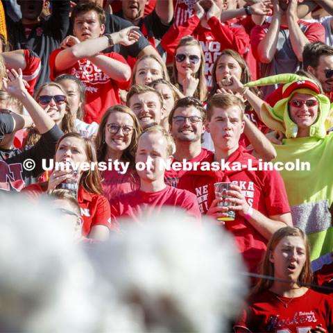 Student section at the Nebraska vs. Northwestern University football game. Homecoming 2019. October 5, 2019.  Photo by Craig Chandler / University Communication.