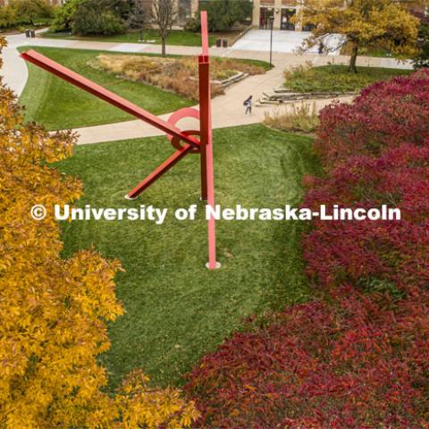 Fall Trees around Love Library. City Campus. October 28, 2019. Photo by Craig Chandler / University Communication.