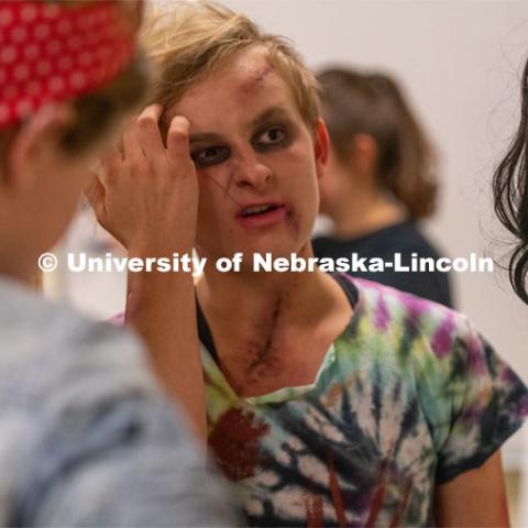 The "Learn to Walk like a Zombie" project was held during the Honors Halloween Bash in Knoll Residence Hall. October 29, 2019. Photo by Justin Mohling / University Communication.