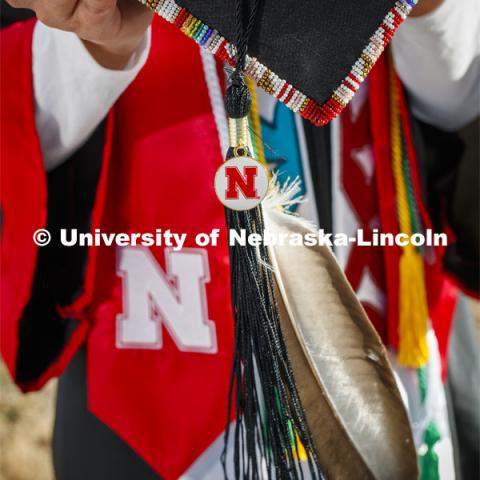 In celebration of commencement, Angelica Solomon's regalia will include a hand-beaded design and an eagle feather. She is one of nearly 1,400 Huskers who will receive degrees during graduation exercises on Dec. 20-21. December 12, 2019. Photo by Craig Chandler / University Communication.