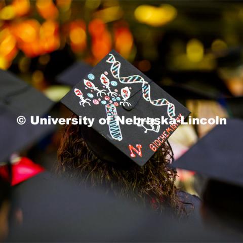 Decorated mortarboard. December Undergraduate commencement at Pinnacle Bank Arena. December 21, 2019. Photo by Craig Chandler / University Communication.