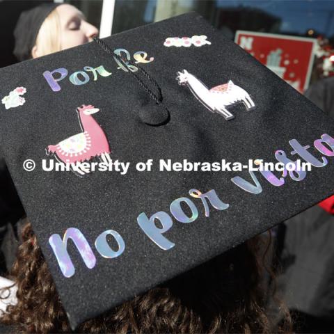 Decorated mortarboard. December Undergraduate commencement at Pinnacle Bank Arena. December 21, 2019. Photo by Craig Chandler / University Communication.