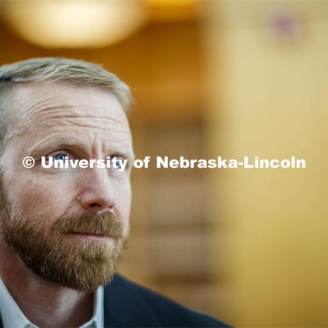 Anthony Schutz, Nebraska Law professor researching water rights. January 31, 2020. Photo by Craig Chandler / University Communication.