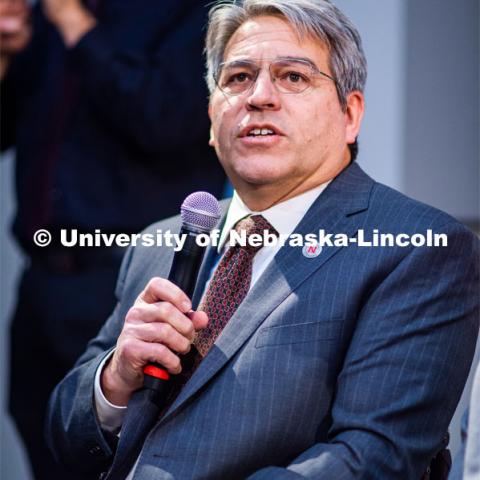 Dean of Engineering, Lance Perez, remarks on the College of Engineering. The N2025 strategic plan was released by Chancellor Ronnie Green during the State of Our University address. The Address was held at Innovation Campus. February 14, 2020. Photo by Justin Mohling / University Communication.