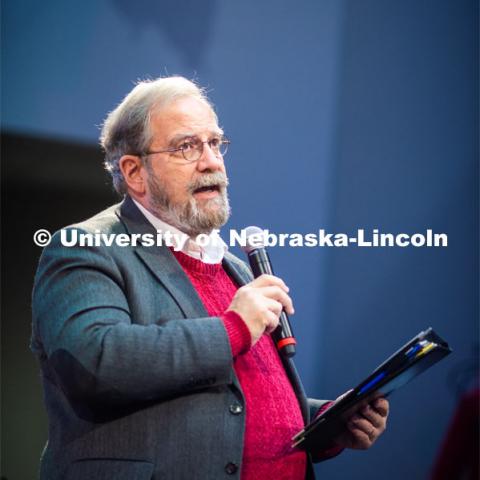 Associate Professor of Broadcasting, Rick Alloway, makes remarks at the State of our University Address. The N2025 strategic plan was released by Chancellor Ronnie Green during the State of Our University address. The Address was held at Innovation Campus. February 14, 2020. Photo by Justin Mohling / University Communication.