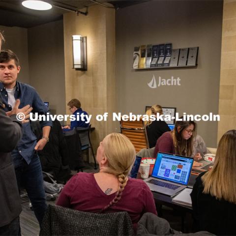 Jacht students work in the agency's Haymarket office space. February 19, 2020. Photo by Greg Nathan / University Communication.