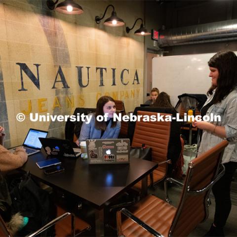 Jacht students work in the agency's Haymarket office space. February 19, 2020. Photo by Greg Nathan / University Communication.