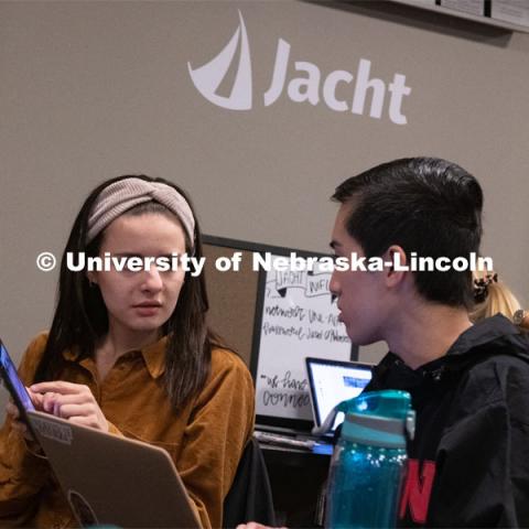 Jacht students work in the agency's Haymarket office space. February 19, 2020. Photo by Greg Nathan / University Communication.