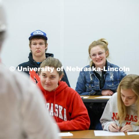 Professor Gary Sullivan leads the ASCI 100 Meats 2 course in a Processed Meats lab. The class made hotdogs and 4 varieties of sausage. February 27, 2020. Photo by Craig Chandler / University Communication.