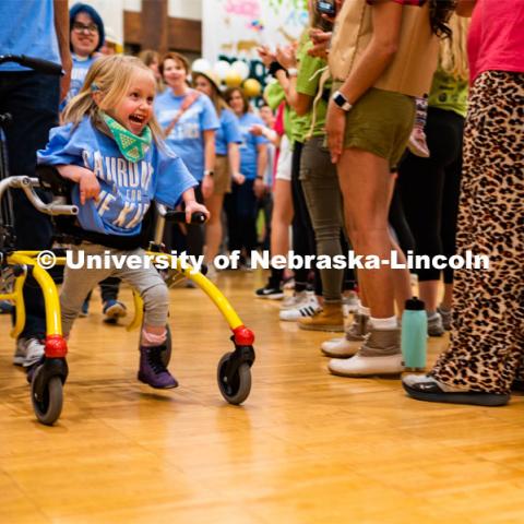 Miracle children are excited as they run through the tunnel walk created by the students. University of Nebraska–Lincoln students exceeded their goal, raising $235,229 during the annual HuskerThon on Feb. 29. Also known as Dance Marathon, the event is part of a nationwide fundraiser supporting Children’s Miracle Network Hospitals. The annual event, which launched in 2006, is the largest student philanthropic event on campus. The mission of the event encourages participants to, “dance for those who can’t.” All funds collected by the Huskers benefit the Children’s Hospital and Medical Center in Omaha. February 29, 2020. Photo by Justin Mohling / University Communication.