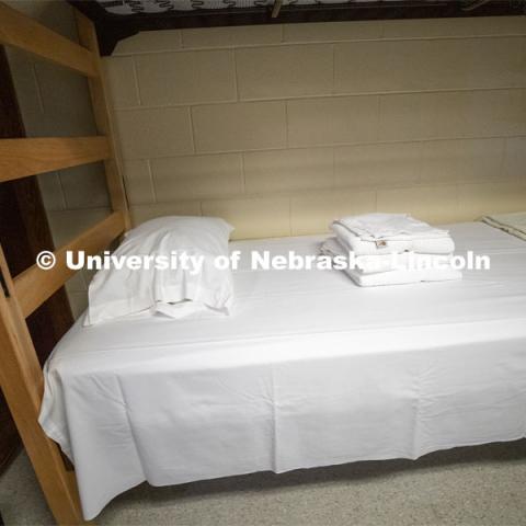 Bedding and towels are provided and will be exchanged as needed. To enable first responders and medical personnel to self-isolate while still working, Harper Residence Hall will be used to house them. Resident Hall Custodians are being trained to use PPE and safely clean the residence hall. April 10, 2020. Photo by Craig Chandler / University Communication.